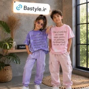 تیشرت تک بچگانه طرح ابروبادی رنگ صورتی و بنفش