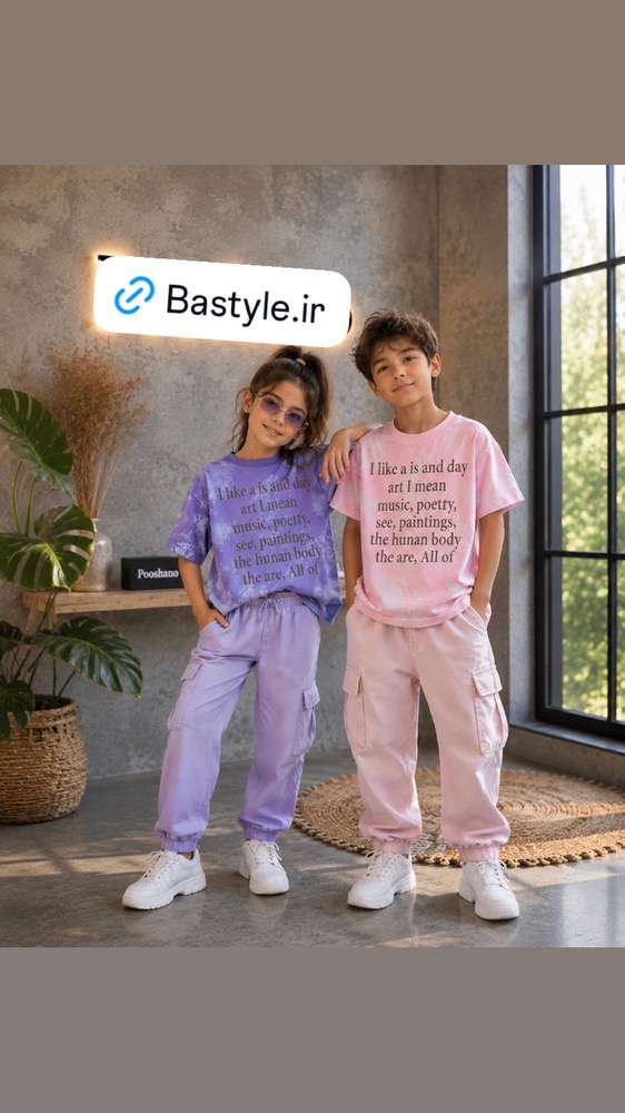 تیشرت تک بچگانه طرح ابروبادی رنگ صورتی و بنفش