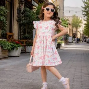 پیراهن بچگانه طرح تک‌شاخ رنگ سفید