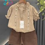 شومیز شلوارک لینن خامه دوزی شده بچگانه خنک