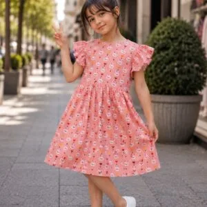پیراهن بچگانه طرح خرگوش رنگ گلبهی