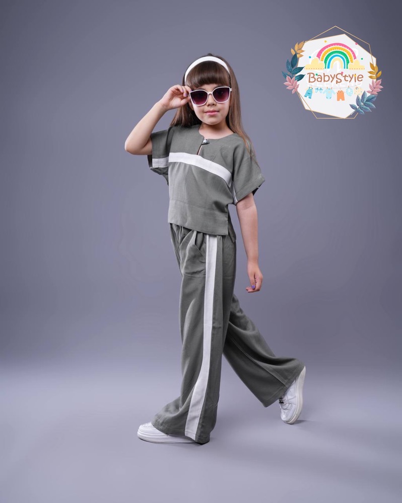 ست کراپ و شلوار فول بگ بچگانه رنگ زیتونی