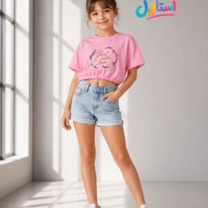 کراپ بچگانه پاپیون دخترانه – صورتی