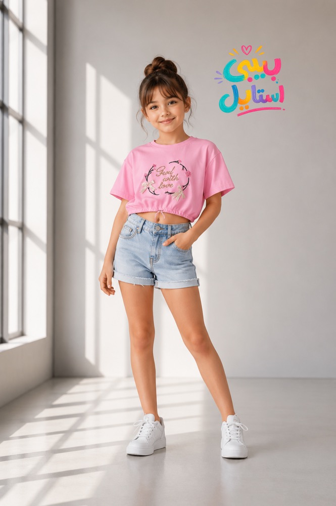 کراپ بچگانه پاپیون دخترانه – صورتی