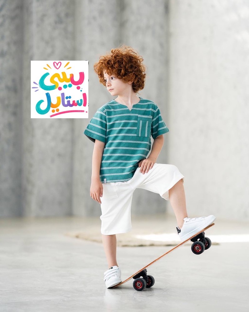 تیشرت پنبه رینگی یقه کوبایی بچگانه – سبز